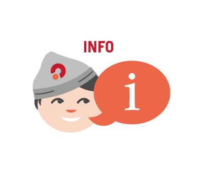 Hahmo ja puhekulpa, jossa info-merkki